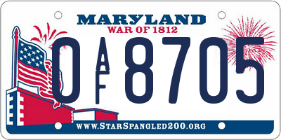 MD license plate 0AF8705