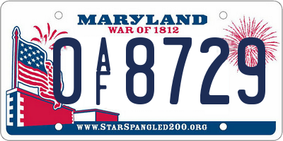 MD license plate 0AF8729
