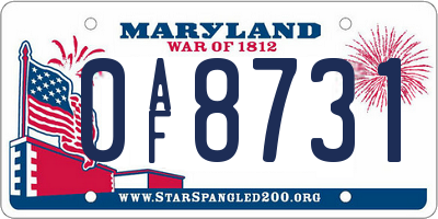 MD license plate 0AF8731