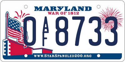 MD license plate 0AF8733