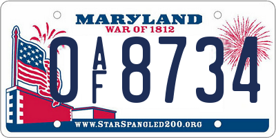 MD license plate 0AF8734