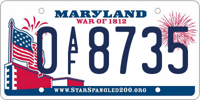 MD license plate 0AF8735