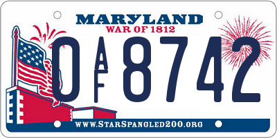 MD license plate 0AF8742