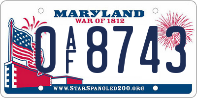 MD license plate 0AF8743