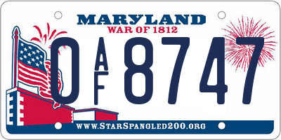 MD license plate 0AF8747