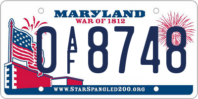 MD license plate 0AF8748