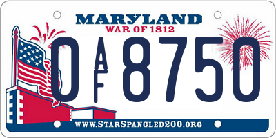 MD license plate 0AF8750