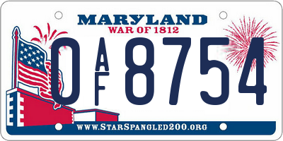 MD license plate 0AF8754