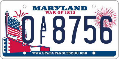 MD license plate 0AF8756