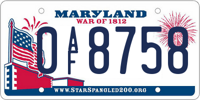 MD license plate 0AF8758