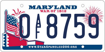 MD license plate 0AF8759