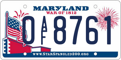 MD license plate 0AF8761