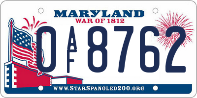 MD license plate 0AF8762