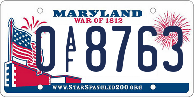 MD license plate 0AF8763