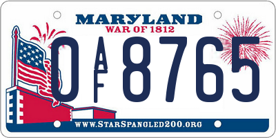 MD license plate 0AF8765