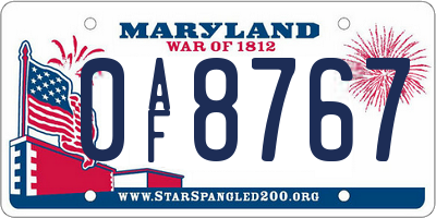 MD license plate 0AF8767