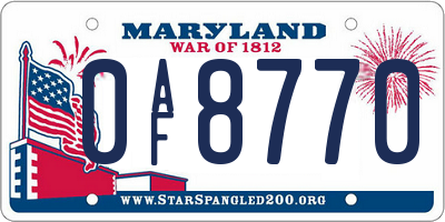 MD license plate 0AF8770