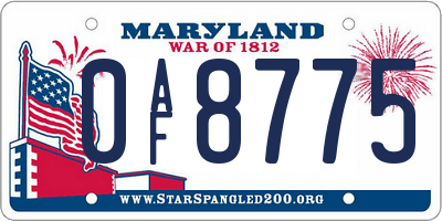 MD license plate 0AF8775