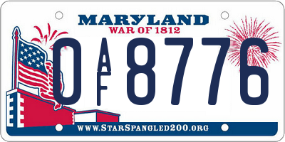 MD license plate 0AF8776