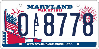 MD license plate 0AF8778