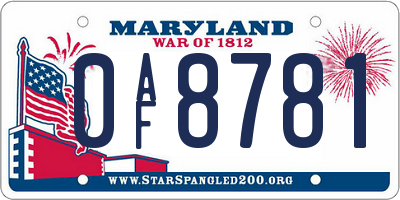 MD license plate 0AF8781
