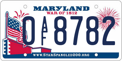 MD license plate 0AF8782