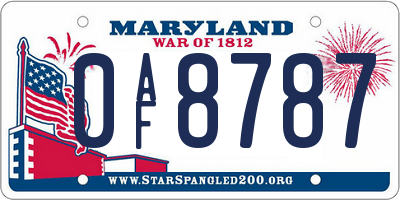 MD license plate 0AF8787