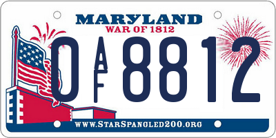 MD license plate 0AF8812