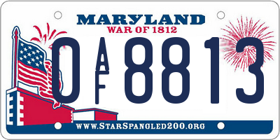 MD license plate 0AF8813