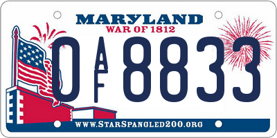 MD license plate 0AF8833