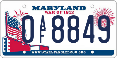 MD license plate 0AF8849