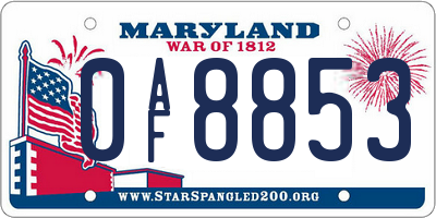MD license plate 0AF8853