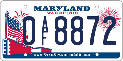 MD license plate 0AF8872