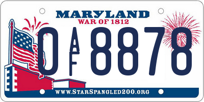 MD license plate 0AF8878