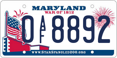 MD license plate 0AF8892