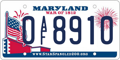 MD license plate 0AF8910