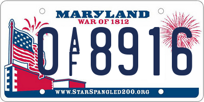 MD license plate 0AF8916