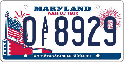 MD license plate 0AF8929