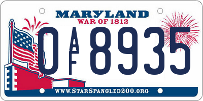 MD license plate 0AF8935