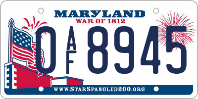 MD license plate 0AF8945