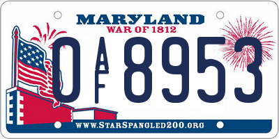 MD license plate 0AF8953