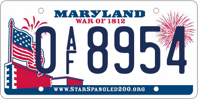 MD license plate 0AF8954