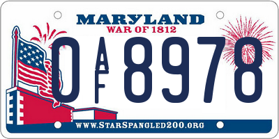 MD license plate 0AF8978