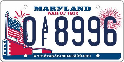 MD license plate 0AF8996