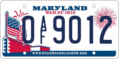 MD license plate 0AF9012