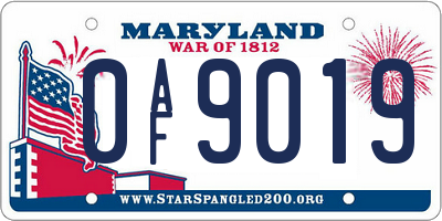 MD license plate 0AF9019