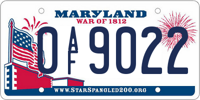 MD license plate 0AF9022