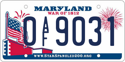 MD license plate 0AF9031