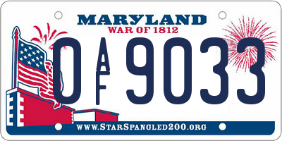 MD license plate 0AF9033