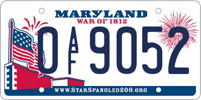 MD license plate 0AF9052